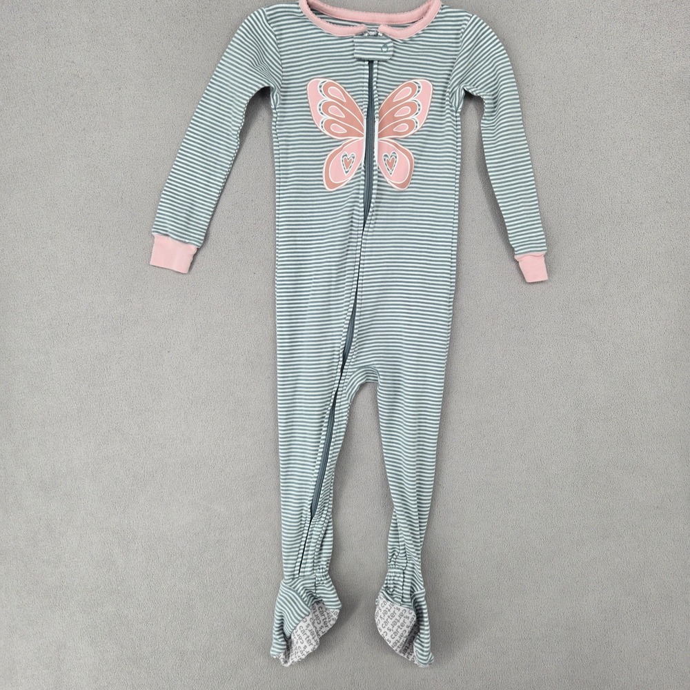 Carter's Toddler 2T Footed Pajamas Butterfly Striped Sage Pink Sleepwear